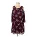 Lily Rose Casual Dress - Shift Scoop Neck 3/4 sleeves: Burgundy Floral Dresses - Women's Size Medium