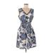 Simply Vera Vera Wang Casual Dress - A-Line V Neck Sleeveless: Blue Floral Dresses - Women's Size Medium