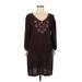 Lucky Brand Casual Dress - Mini V Neck 3/4 sleeves: Brown Print Dresses - Women's Size Medium