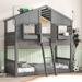 Twin over Twin House Bunk Bed With Roof ,Window,Window Box,Door,With Safety Guardrails And Ladder