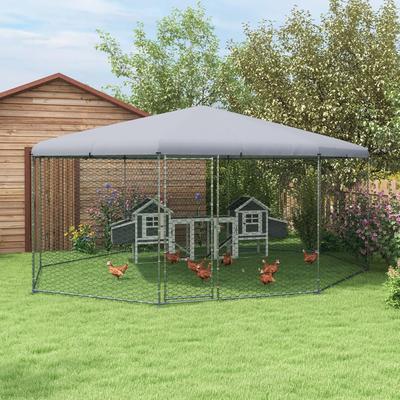 PawHut Large Metal Chicken Coop Chicken Run for Chicken, Ducks and Rabbits with Waterproof and Anti-UV Cover