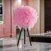 Rio 21 Inch Accent Table Lamp, Pink Feather Shade, Black Metal Tripod Base