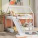 White Modern Twin Over Twin House Bunk Bed With Convertible Ladder and Slide