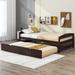 Espresso Twin Bed Frame with Trundle, Wood Twin Platform Bed with Headboard and Pull Out Trundle for Kids, No Box Spring Needed