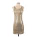 Laundry by Shelli Segal Casual Dress - Bodycon Scoop Neck Sleeveless: Gold Solid Dresses - Women's Size 0