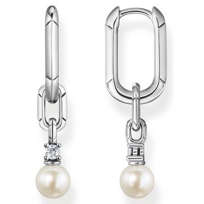 Paar Creolen THOMAS SABO "Glieder und Perlen silber, CR669-167-14", bunt (silberfarben, weiß, kristallweiß), Ohrringe, Damen, Silber 925 (Sterlingsilber)-Perlen, Silber 925 (Sterlingsilber), Perlen, mit Zirkonia (synth.) - mit Süßwasserzuchtperle Image