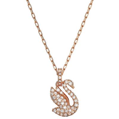Kette mit Anhänger SWAROVSKI "Swan Pave Schwan", rosa (roségoldfarben, kristallweiß), Halsketten, Damen, Metall, L: 43cm, mit Swarovski Kristall Image