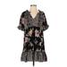 Umgee Casual Dress - Shift V-Neck Short sleeves: Black Print Dresses - Women's Size Small