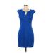 Express Cocktail Dress - Sheath Keyhole Short sleeves: Blue Print Dresses - Women's Size 6
