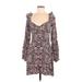 For Love & Lemons Casual Dress - Mini Plunge Long sleeves: Burgundy Dresses - Women's Size Medium