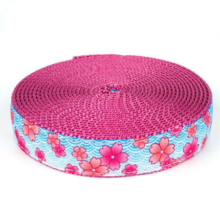 Country Brook Design - Pink April Blossoms on Rose Nylon Webbing (1 Inch 5 Yards)