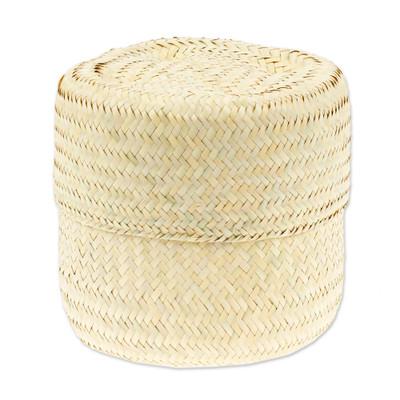 'Decorative Palm Fiber Basket with Lid Hand-Woven in Mexico'