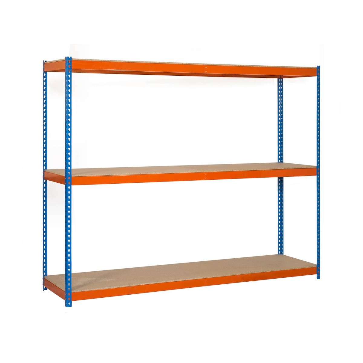 SimonRack Metallregal ohne Schrauben mit Simonforte 3 Regale. Blau/Orange/Holzfarbe 1500x1200x600 mm Image