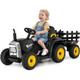 Costway - Tracteur avec Remorque Electrique pour Enfants 12 v avec Télécommande 2,4G - 3 Vitesses