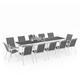 Salon de jardin MADRID table extensible 135-270 CM et 12 chaises empilables blanc et gris