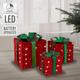 Ecd Germany - Set de 3 Boîtes Cadeaux de Noël led avec Rubans, Vert/Rouge, Blanc Chaud, Fonctionne