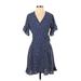 Aqua Casual Dress - Wrap: Blue Polka Dots Dresses - Women's Size X-Small