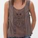 Free People Tops | Free People Blouse Owl Beaded "Toosaloosa" Flowy Top | Color: Brown | Size: Xs