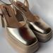 Free People Shoes | New Free People Leather Double Stack Platform Mary Janes Gold Eu39 Sz 8.5 | Color: Cream/Gold | Size: 39eu