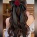 Anthropologie Accessories | Black Ribbon Red Rose Detail Hair Clip | Color: Black/Red | Size: Os