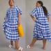 Anthropologie Dresses | Anthropologie Whit Two Gingham Tiered Midi Dress Size Extra Small | Color: Blue | Size: Xs