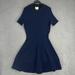 Kate Spade Dresses | Kate Spade Trompe L’oeil Navy Blue Peter Pan Collar Fit And Flare Dress Large | Color: Black/Blue | Size: L