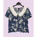 Disney Tops | Disney Women Floral Button-Up Puff Sleeve Peter Pan Cottagecore Top Size 2x | Color: Blue | Size: 2x