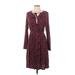 B Collection by Bobeau Casual Dress - A-Line Tie Neck 3/4 sleeves: Burgundy Print Dresses - Women's Size X-Small