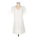 Ann Taylor LOFT Casual Dress - Shift V-Neck Short sleeves: White Print Dresses - Women's Size 0