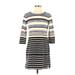 T by Talbots Casual Dress - Sweater Dress: Gray Stripes Dresses - Women's Size Small Petite