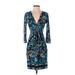 BCBGMAXAZRIA Casual Dress - Sheath V Neck 3/4 sleeves: Blue Floral Dresses - Women's Size X-Small