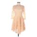 Free People Casual Dress - A-Line Scoop Neck 3/4 sleeves: Tan Solid Dresses - Women's Size 6
