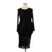 Shein Casual Dress - Midi Crew Neck 3/4 sleeves: Black Solid Dresses - Women's Size X-Large