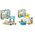 LEGO DUPLO Zuhause auf Rädern, Spielzeugauto mit großen Steinen & DUPLO Town Windrad und Elektroauto, Spielzeugauto-Lernspielzeug