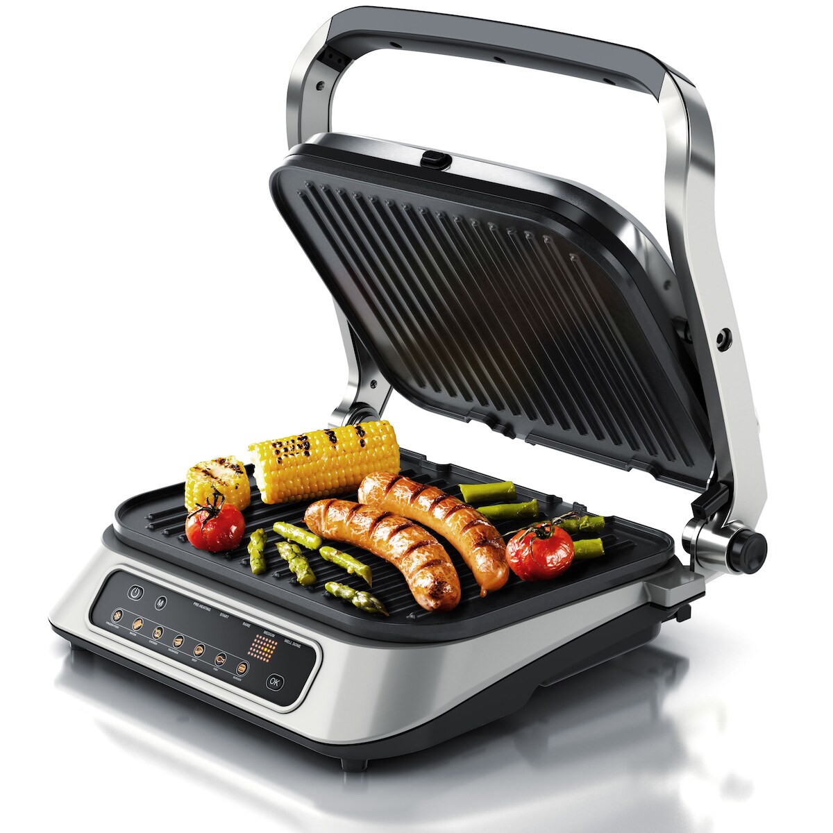 Arendo Kontaktgrill mit Digitalsteuerung - Tischgrill / Sandwichmaker / Panini Grill / Tischgrill - Abnehmbare & Antihaftbeschichtete Platten Image