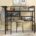 Twin Size Metal High Loft Bed w/Built-in Desk & Hanging Clothes Rack