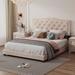 Full/Queen Size Upholstered Bed Frame with Rivet Design, Modern Velvet Platform Bed w/ Tufted Headboard, No Box Spring Required