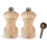 Bistro Manual Salt & Pepper Mill, Natural Wood 10 cm - 4in - With Wooden Spice Scoop (Salt & Pepper Mill Set)