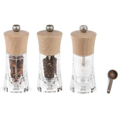 Peugeot Oleron Manual Mill Chile, Salt, & Pepper Mill- Transparent Adjustable Grinder - Acrylic and Beechwood, Natural, 5.5