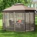 Outdoor 10 x 12 Ft Octagon Gazebo with Mosquito Net Sidewalls and Beige/Brown Canopy