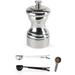 Mignonnette Silver-Plated Salt Mill Gift Set, 10cm/4-Inch - With 3 Stainless Steel/Wood Spice Scoops