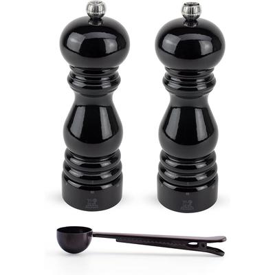 Peugeot Paris u'Select Salt & Pepper mill, Gift Set, Black Lacquer - With Stainless Steel Spice Scoop/Bag Clip (5 Inch)