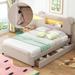 Full Size Upholstered Storage Platform Bed with Cartoon Ears Headboard, LED & USB, Solid Wood Full Bedframe w/Wood Slats Support