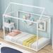 Metal Toddler Floor Bed House Bed with Eaves Apex Roof Clean-Lined Twin Bed Frame Easy Assembly for Bedroom Boys Girls - White