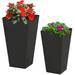 Set of 2 Modern Lightweight Black Outdoor Patio Flower Pot Tall Planter Box - 11.75" L x 11.75" W x 21.75" H
