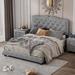 Full/Queen Size Upholstered Bed Frame with Rivet Design, Modern Velvet Platform Bed w/ Tufted Headboard, No Box Spring Required