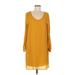 Tacera Casual Dress - Mini Scoop Neck 3/4 sleeves: Yellow Solid Dresses - Women's Size Medium