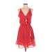 Haute Rogue Casual Dress - Wrap Plunge Sleeveless: Red Polka Dots Dresses - Women's Size Small