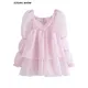 Robe de Rhen organza évidée dos nu pour femme mini robe rose princesse manches bouffantes