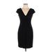 Maggy L Casual Dress - Sheath V-Neck Short sleeves: Black Solid Dresses - Women's Size 10